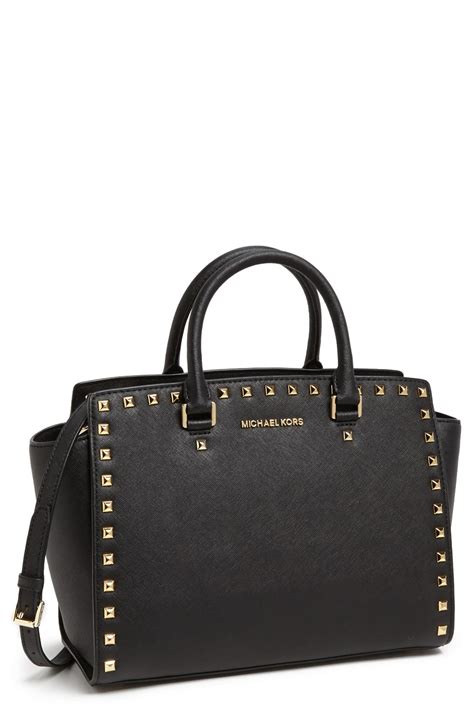 michael kors selma md tz satchel bag black|selma leather satchel.